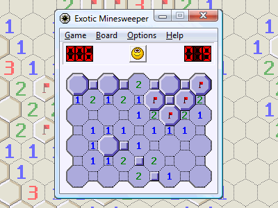 Play minesweeper on different boards with unusual tiles.