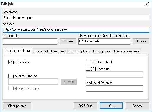 WinWget. Download settings.